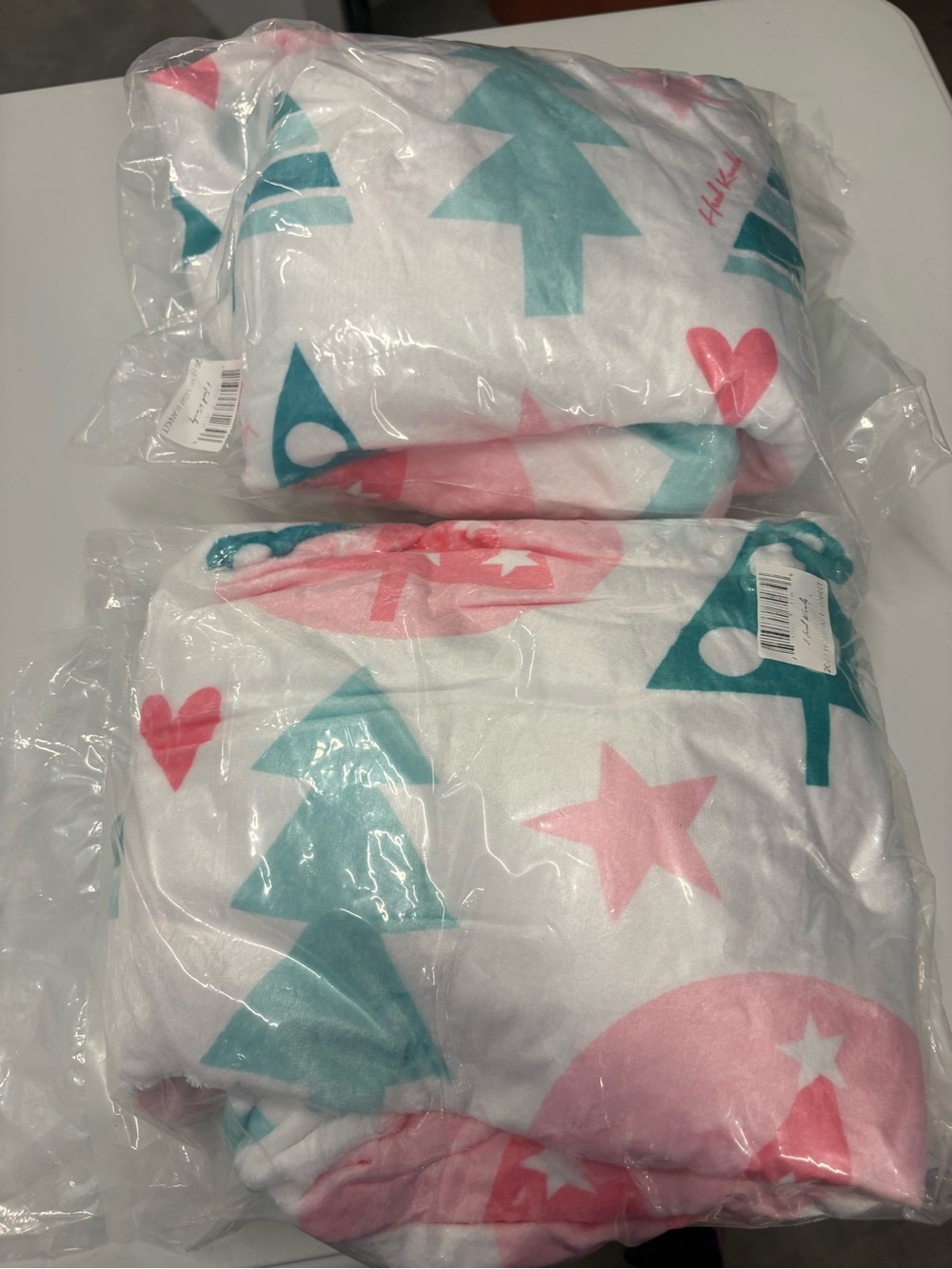 Head Kandy Holiday Plush Throw Blanket 50”x80” - Pink & Teal Trees -new sealed